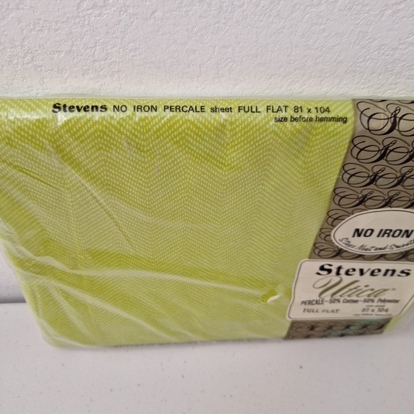 Vintage Stevens Utica‎ Full Flat Sheet Lime Green 81 x 104 NEW SEALED - Picture 5 of 8